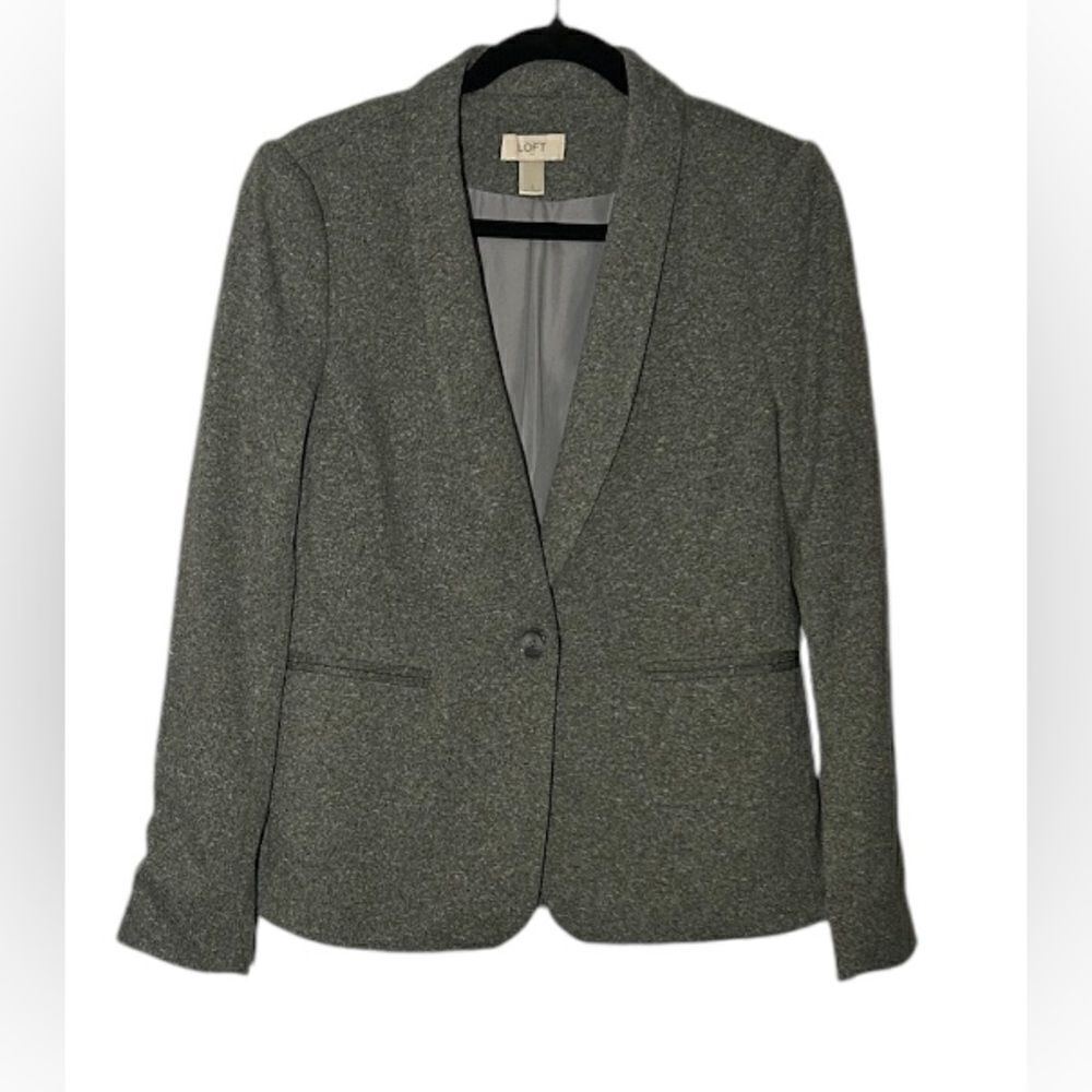 LOFT Heathered Gray Lined Single Button Blazer Size Small